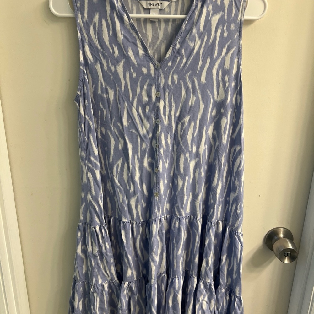 Nine West Blue and White Patterned Midi Dress